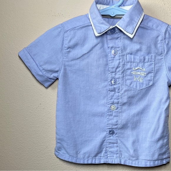 La Compagnie Des Petits Baby Boy Blue Button Up Shirt Double Collar Size 6 Mos - Picture 2 of 11